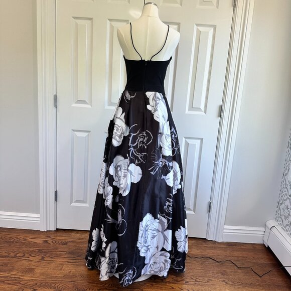 Blondie Nites Black Floral Halter Prom Wedding Guest Black Tie Maxi Dress Size 4 - Picture 6 of 9